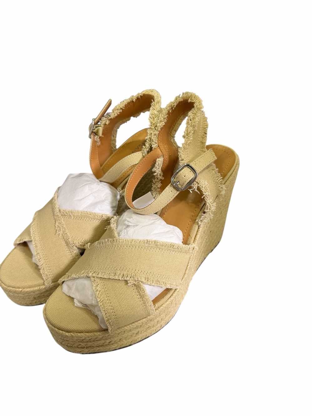 Lisa & Vicky Women’s Cream Denim Wedge Sandals - 9M -  NIB